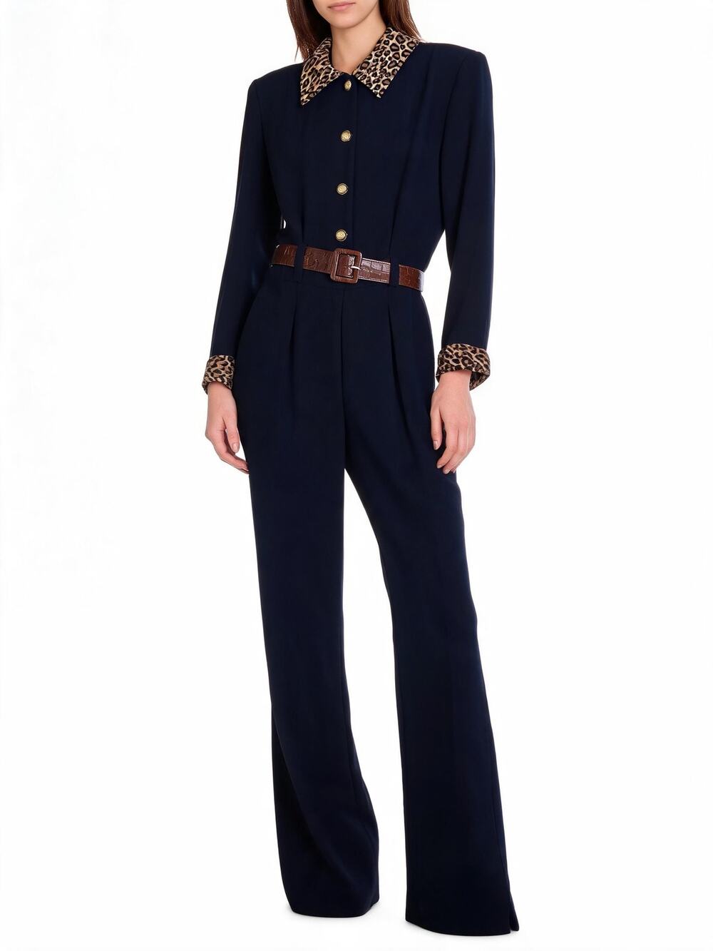 Vintage Casual Corner Leopard-Trim Pant Suit – M